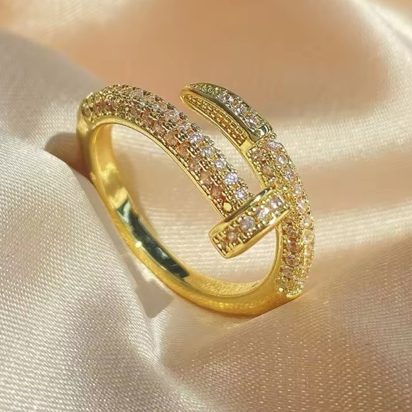 Juste Un Clou Nail Gold Zirconia Ring - Picture 1 of 14